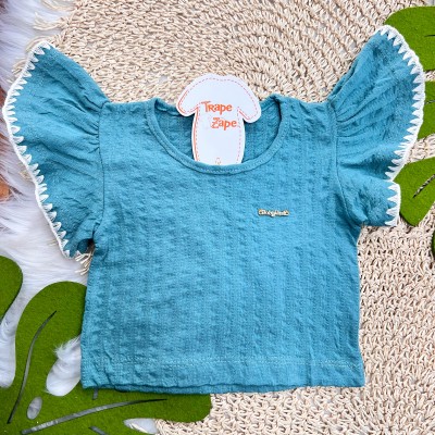 Conj. Blusa Mangas Maiores  Crochê e Short - Verde